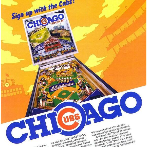 Chicago Cubs Pinball Flyer Original NOS 1985 Baseball Art Wrigley Field Vintage - Picture 1 of 4